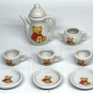 Teddy Bear Miniature Porcelain 9‎ Piece Tea Set Vintage